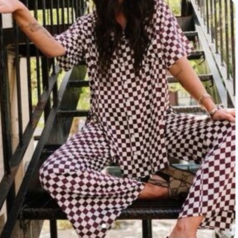 Dressed in Lala - Checkered Satin Button Down Set